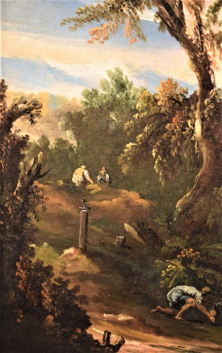 Paire de Paysages Italiens datés 1709 - Antonio F. Peruzzini (1643 - 1724) - Louis XIV